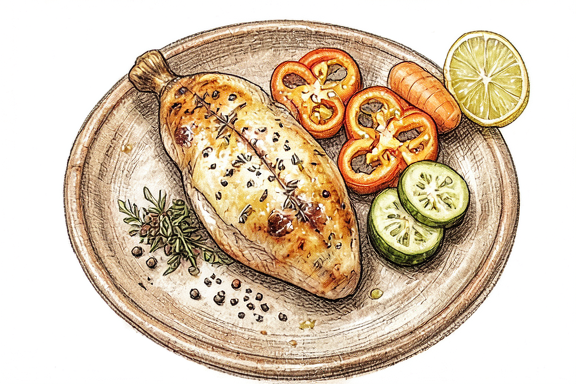 Pollo alla Griglia en Freidora de Aire con Verduras al Limón y Orégano