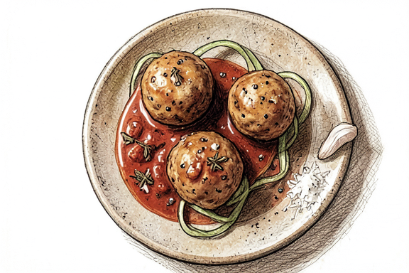 Polpette al Sugo en Freidora de Aire con Fideos de Calabacín