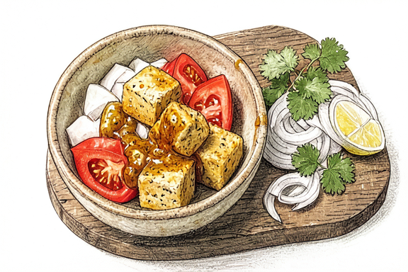 Tofu Kadai al Air Fryer con Ensalada de Cebolla