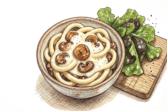 Champignonrahmgeschnetzeltes con Spätzle y Feldsalat