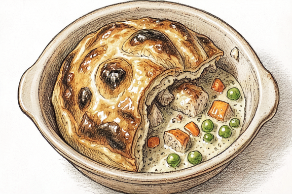 Pastel de pollo con costra de hojaldre