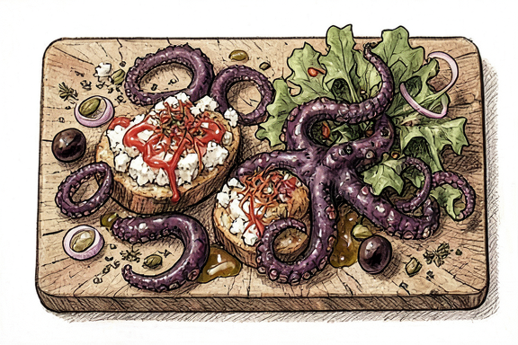 Dakos cretenses con pulpo