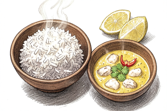 Curry de pescado al estilo Goa con arroz al vapor