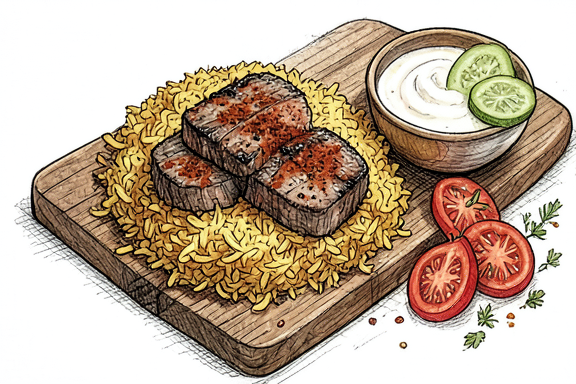 Shawarma de res libanés con arroz