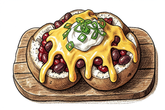 Patatas asadas cargadas con chili, queso y crema agria