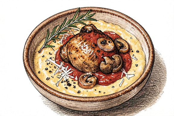 Pollo alla Cacciatora con Polenta
