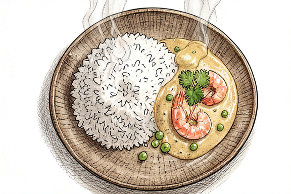 Curry de Gambas Malai con Arroz
