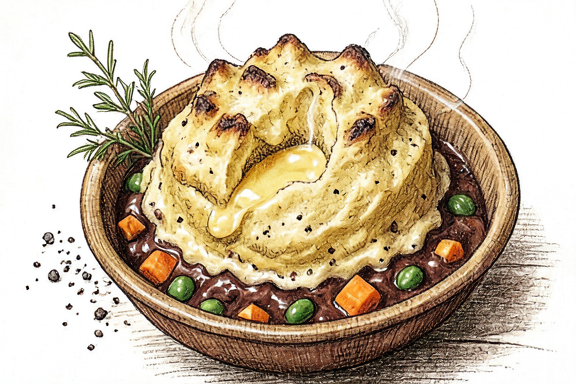 Pastel de pastor con cordero picado y cobertura de puré de patatas