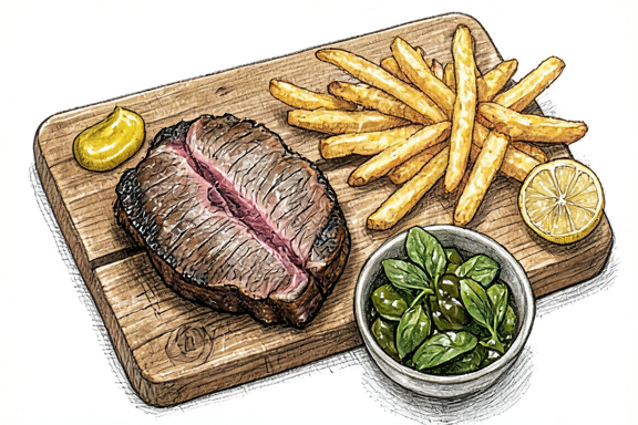 Steak Frites con Ensalada de Berros