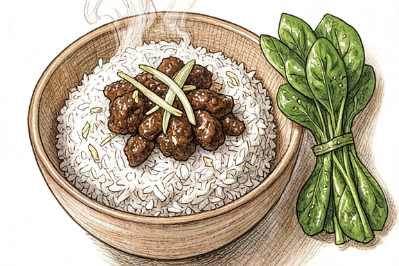 Tori Soboro Don con espinacas salteadas