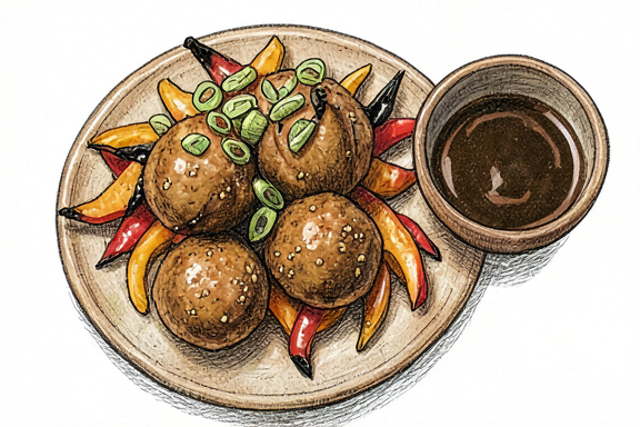 Tori Tsukune con Pimientos al Aire