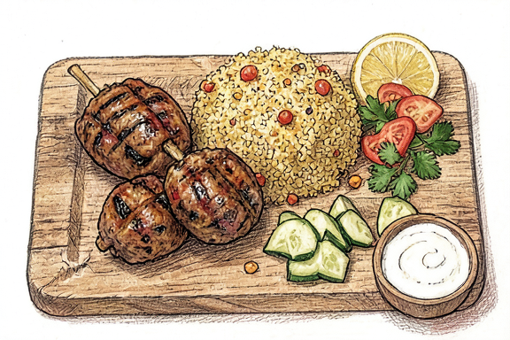 Kofta Kebab Turco con Pilaf de Bulgur
